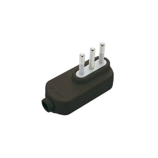 Enchufe Volante Macho Ahorra Espacio 10A, 2P+T, Negro