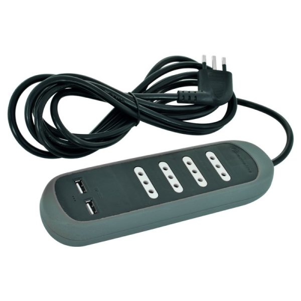 Alargador Múltiple Negro 4 Tomas, 3mts., con USB, 10A